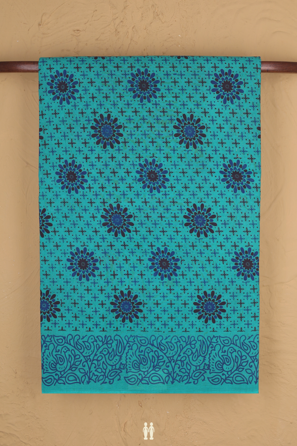 Nine Yards Sungudi Cotton Saree In Green With Printed Design