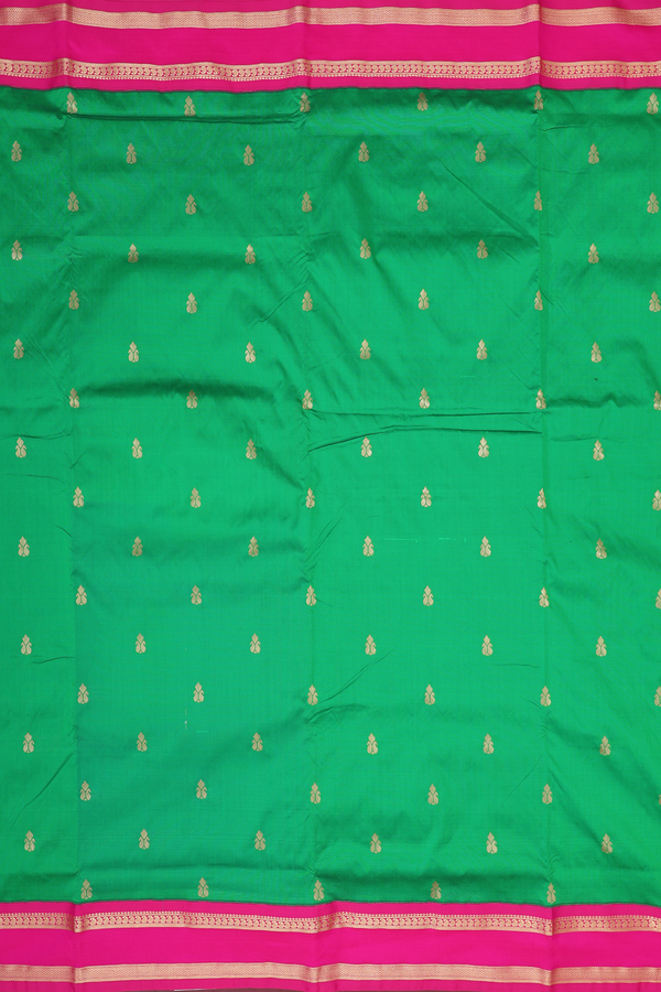 Nine Yards Apoorva Cotton Saree Green With Paisley Buttas
