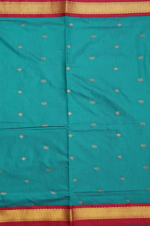Nine Yards Apoorva Cotton In Peacock Blue With Floral Buttas