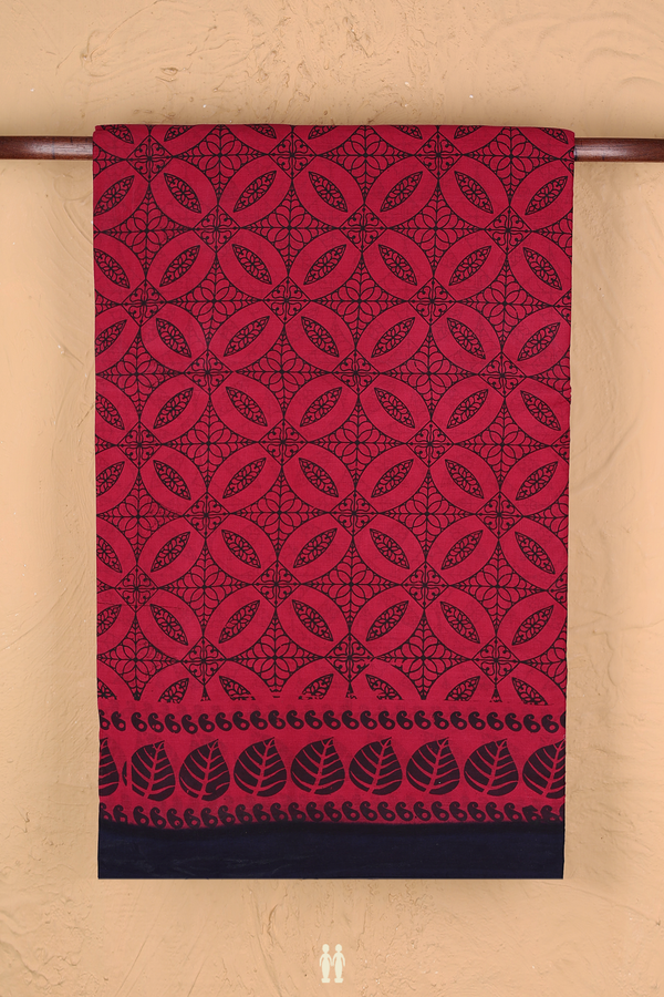 Nine Yards Sungudi Cotton Saree In Red With Floral Design