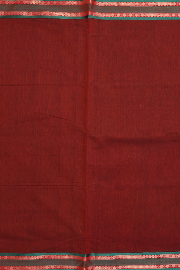 Nine Yards Silk Cotton Saree Brick Brown With Contrast Borde