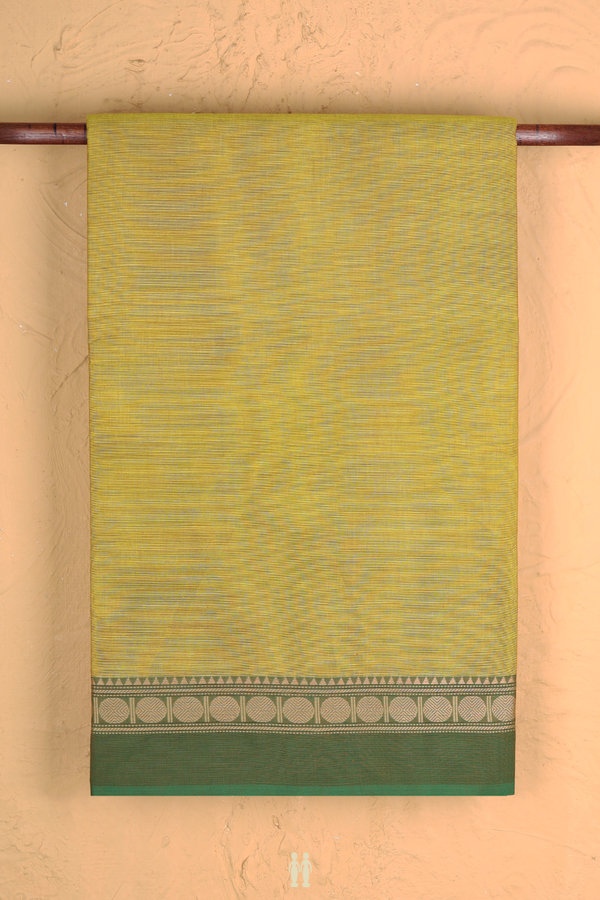 Nine Yards Cotton Saree Olive Yellow With Ganga Jamuna Border