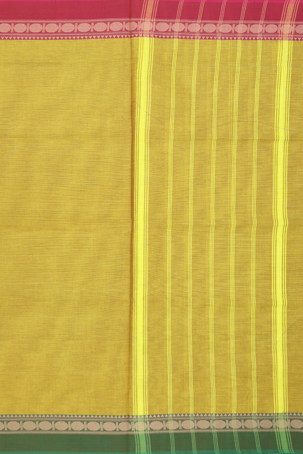 Nine Yards Cotton Saree Olive Yellow With Ganga Jamuna Border