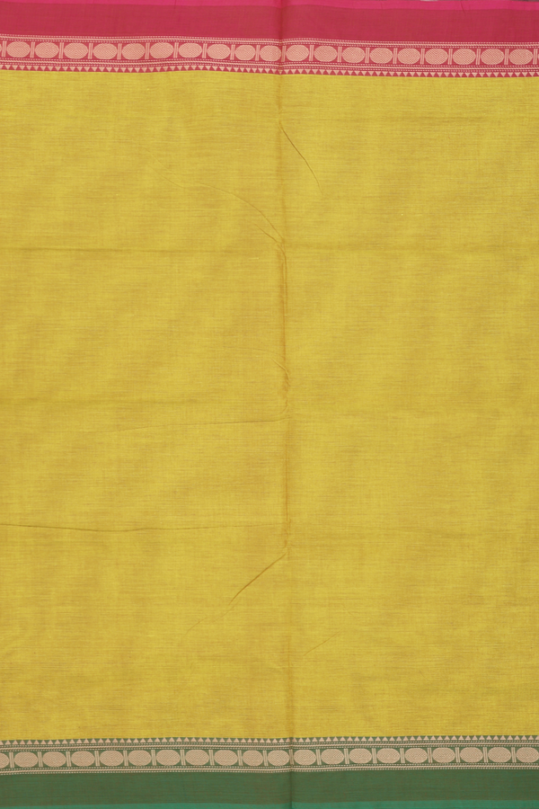 Nine Yards Cotton Saree Olive Yellow With Ganga Jamuna Border