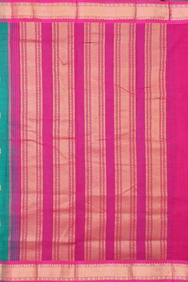 Nine Yards Silk Cotton Saree In Green With Zari Buttas