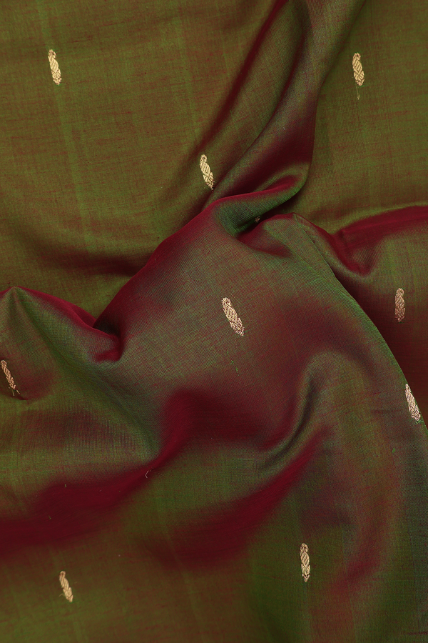 Nine Yards Silk Cotton Saree In Dual Tone With Zari Buttas