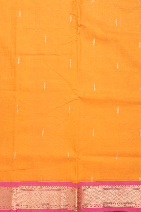Nine Yards Silk Cotton Saree In Royal Orange With Zari Buttas