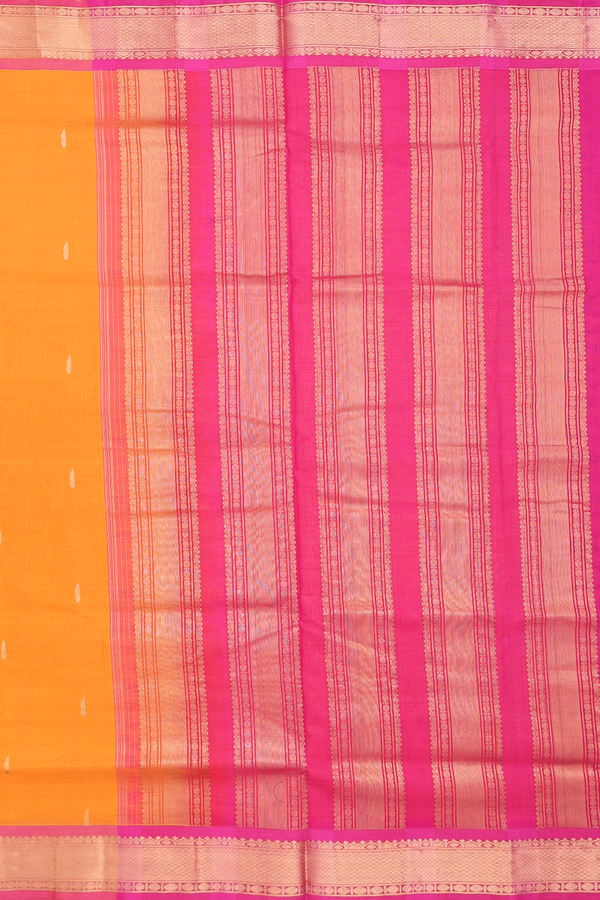 Nine Yards Silk Cotton Saree In Royal Orange With Zari Buttas