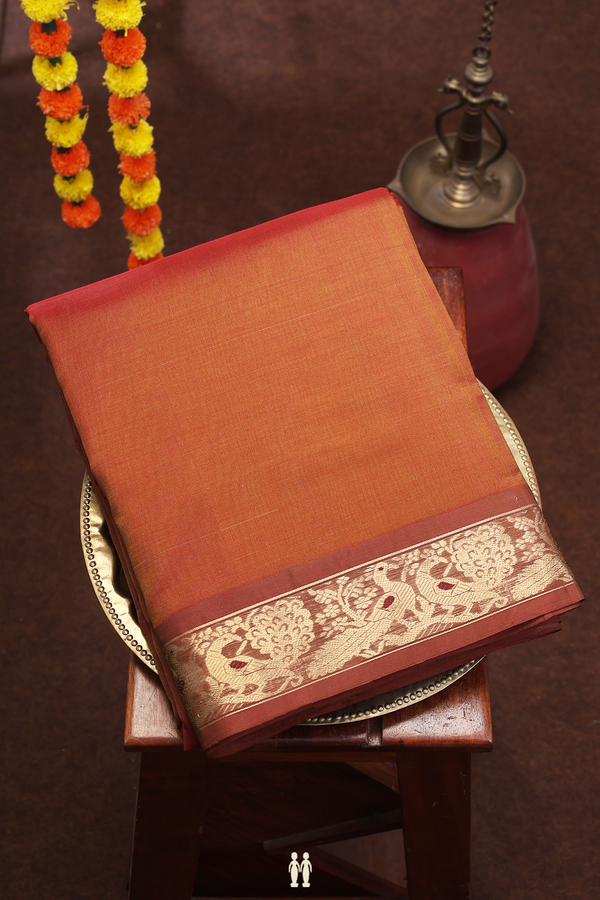 Nine Yards Silk Cotton Saree In Dual Tone With Peacock Border