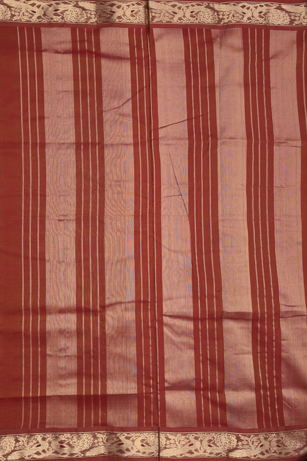 Nine Yards Silk Cotton Saree In Dual Tone With Peacock Border