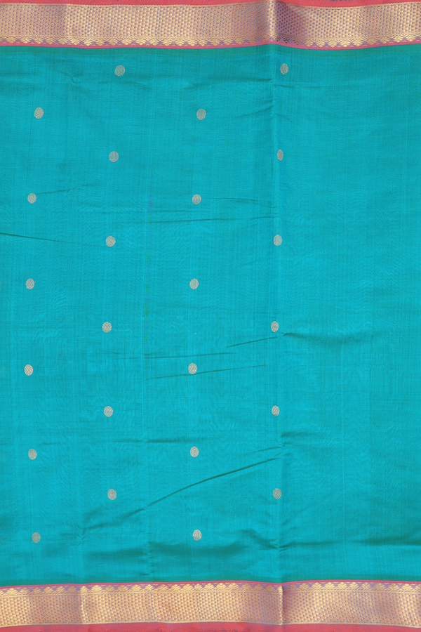 Nine Yards Silk Cotton Saree In Peacock Blue With Zari Buttas