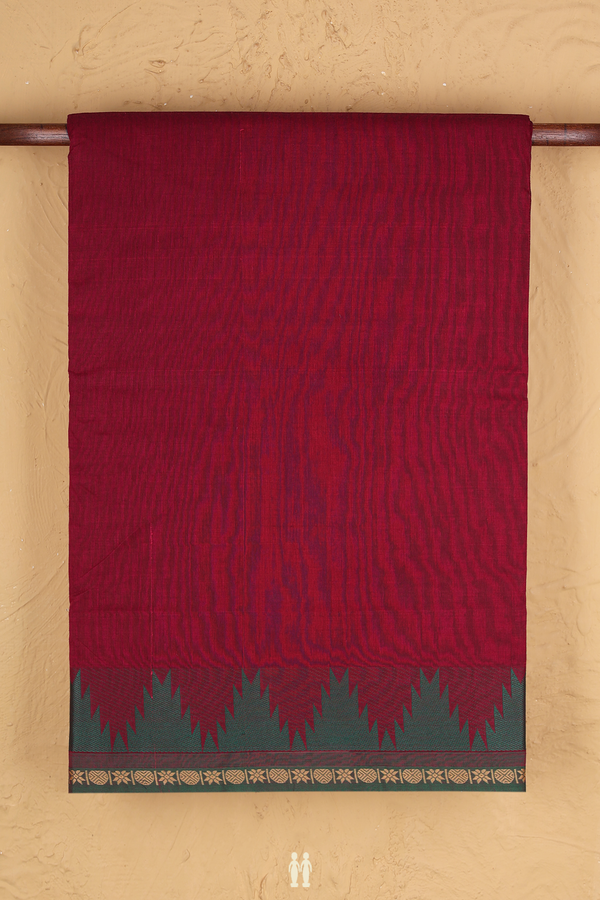 Nine Yards Cotton Saree Berry Purple With Threadwork Border