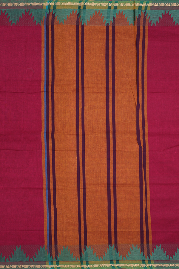Nine Yards Cotton Saree Berry Purple With Threadwork Border