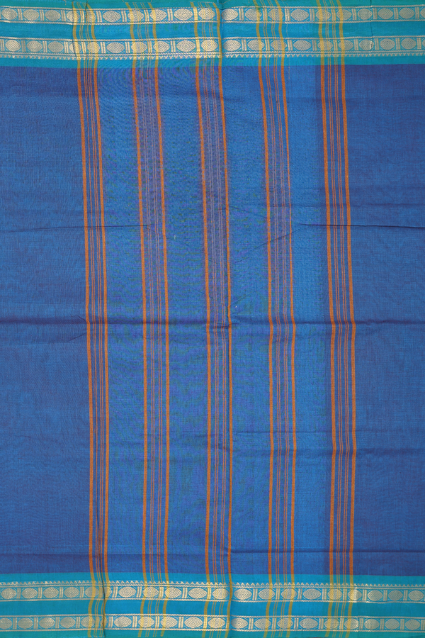 Nine Yards Cotton Saree In Teal Blue With Contrast Border