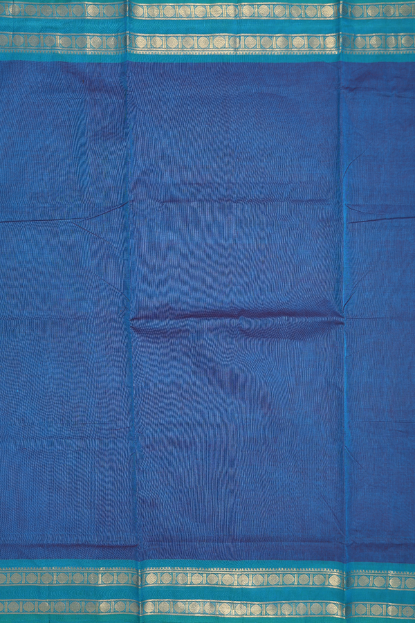 Nine Yards Cotton Saree In Teal Blue With Contrast Border