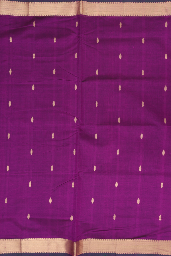 Nine Yards Silk Cotton Saree In Grape Purple With Zari Buttas