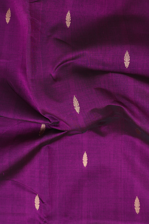 Nine Yards Silk Cotton Saree In Grape Purple With Zari Buttas