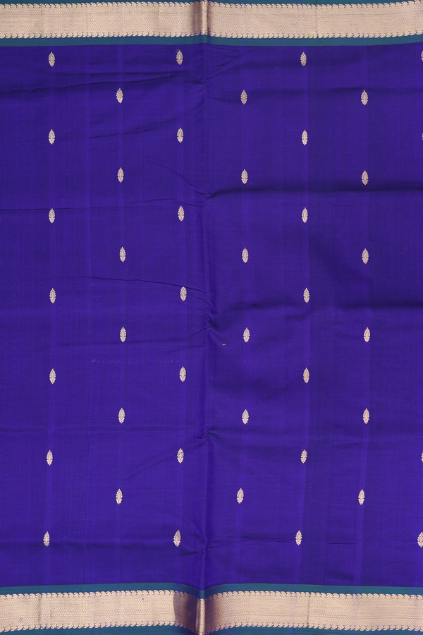 Nine Yards Silk Cotton Saree In Royal Blue With Zari Buttas