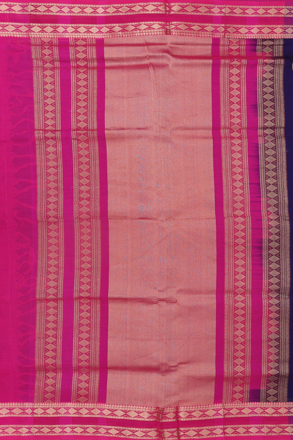 Nine Yards Silk Cotton Saree Navy Blue With Paisley Buttas