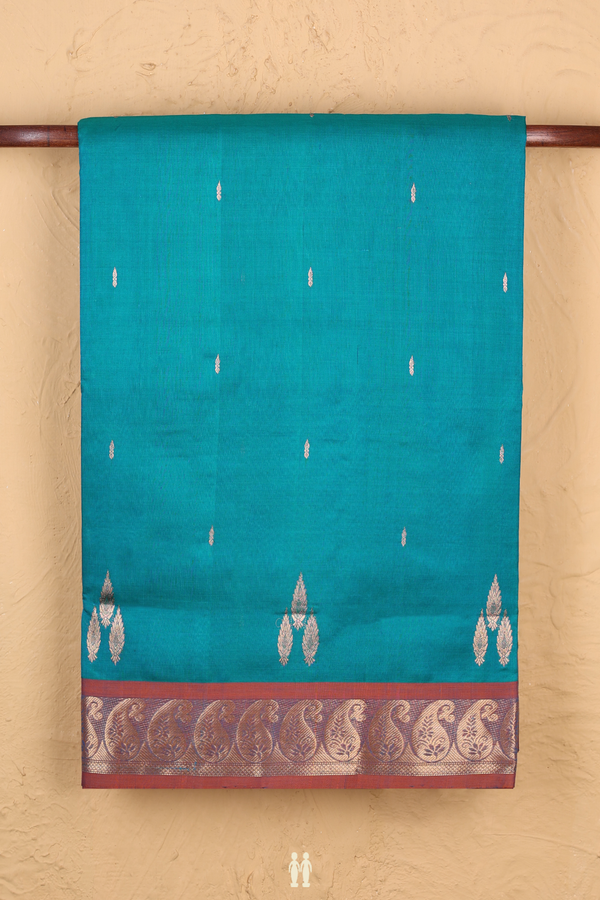 Nine Yards Silk Cotton Saree In Cerulean Blue With Zari Buttas