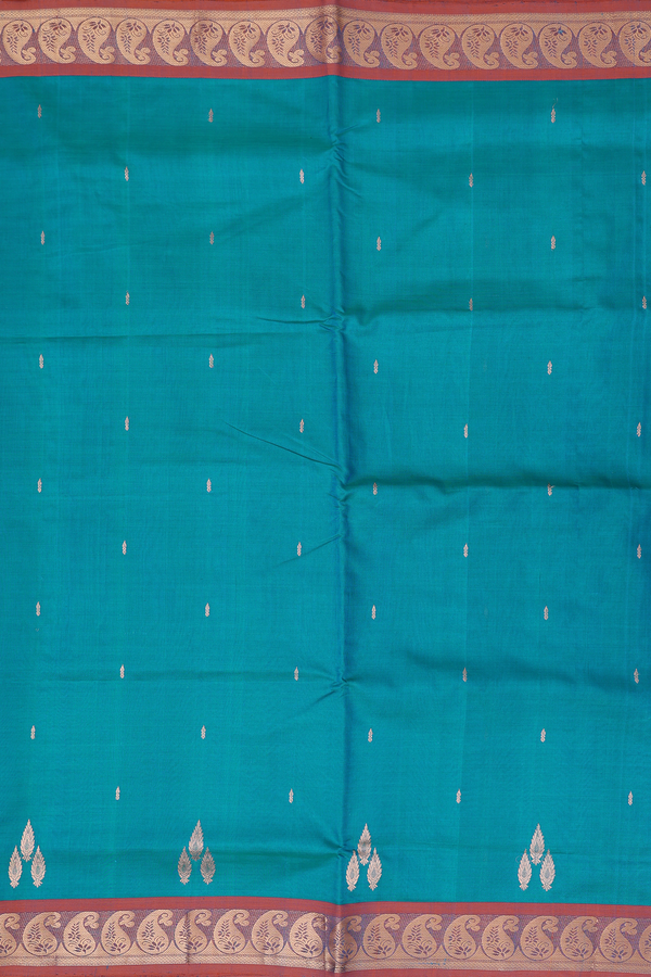 Nine Yards Silk Cotton Saree In Cerulean Blue With Zari Buttas