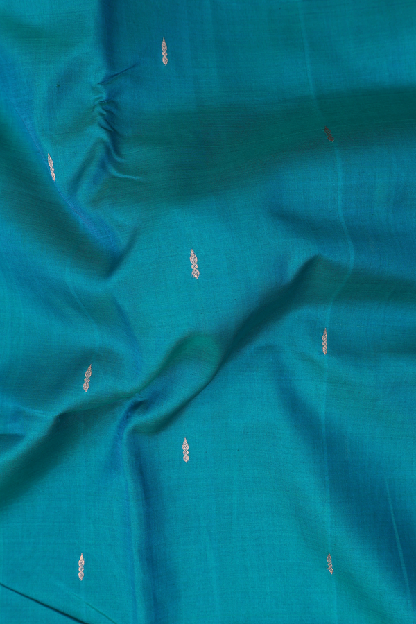 Nine Yards Silk Cotton Saree In Cerulean Blue With Zari Buttas
