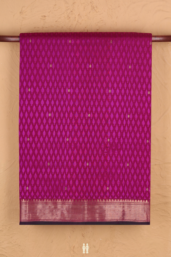 Nine Yards Silk Cotton Saree In Purple With Threadwork Design