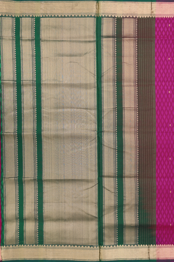 Nine Yards Silk Cotton Saree In Purple With Threadwork Design