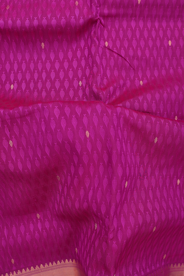Nine Yards Silk Cotton Saree In Purple With Threadwork Design