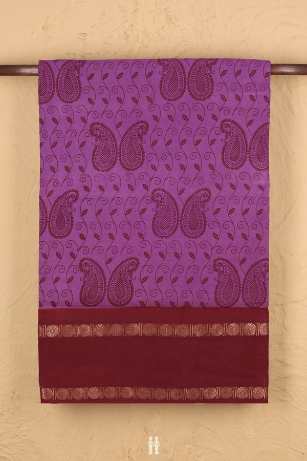 Nine Yards Sungudi Cotton Saree Purple With Paisley Design