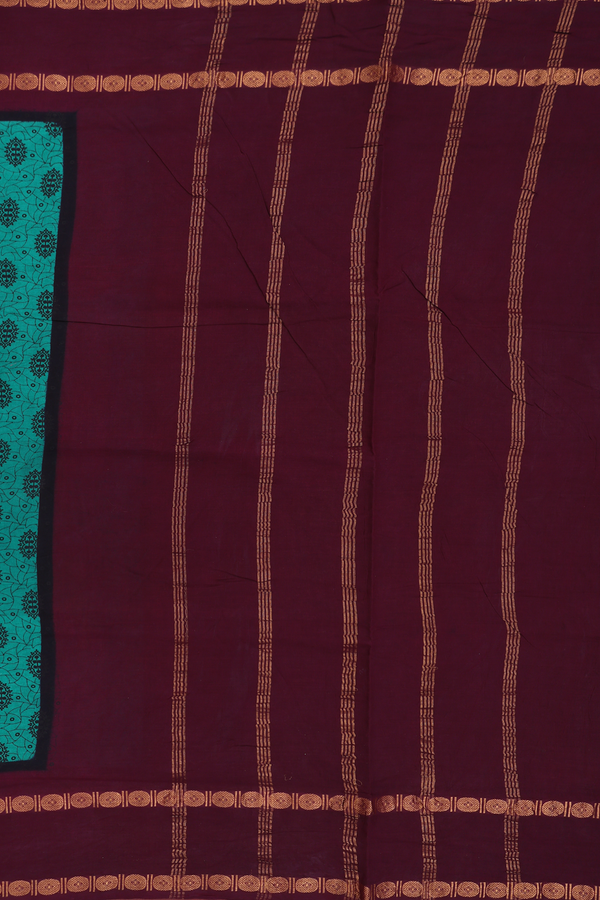 Nine Yards Sungudi Cotton Saree Green With Printed Design