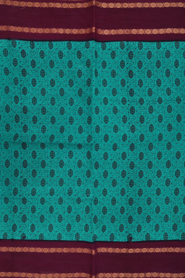 Nine Yards Sungudi Cotton Saree Green With Printed Design