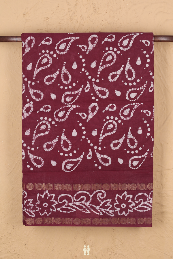 Nine Yards Sungudi Cotton Saree Mulberry With Printed Design