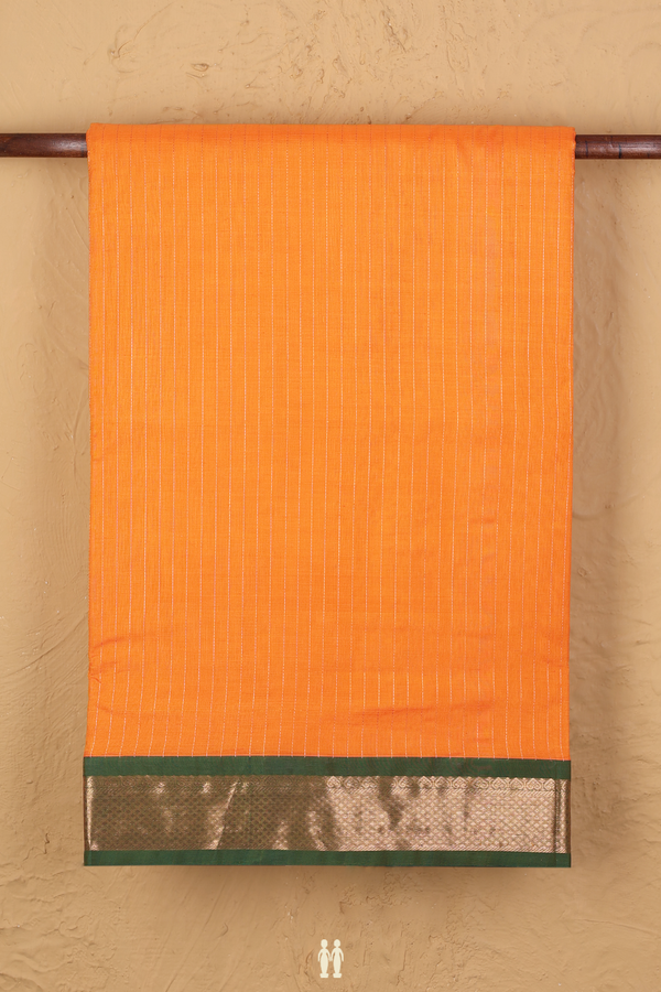 Nine Yards Silk Cotton Saree Honey Orange With Stripes Design