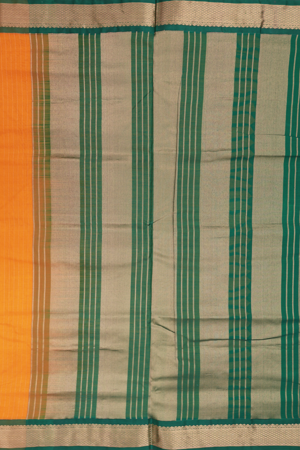 Nine Yards Silk Cotton Saree Honey Orange With Stripes Design
