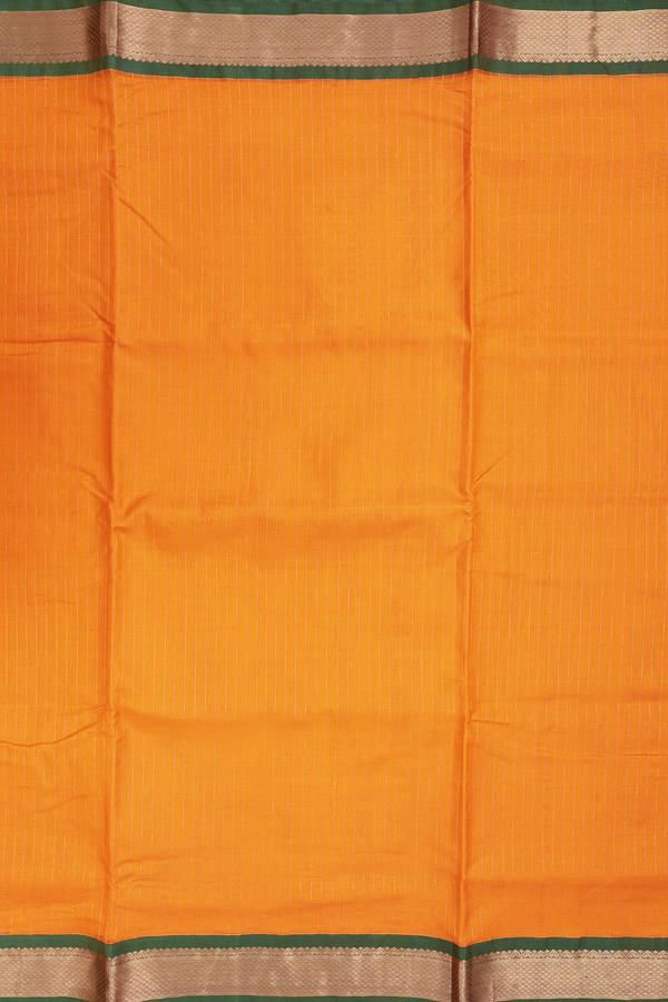 Nine Yards Silk Cotton Saree Honey Orange With Stripes Design