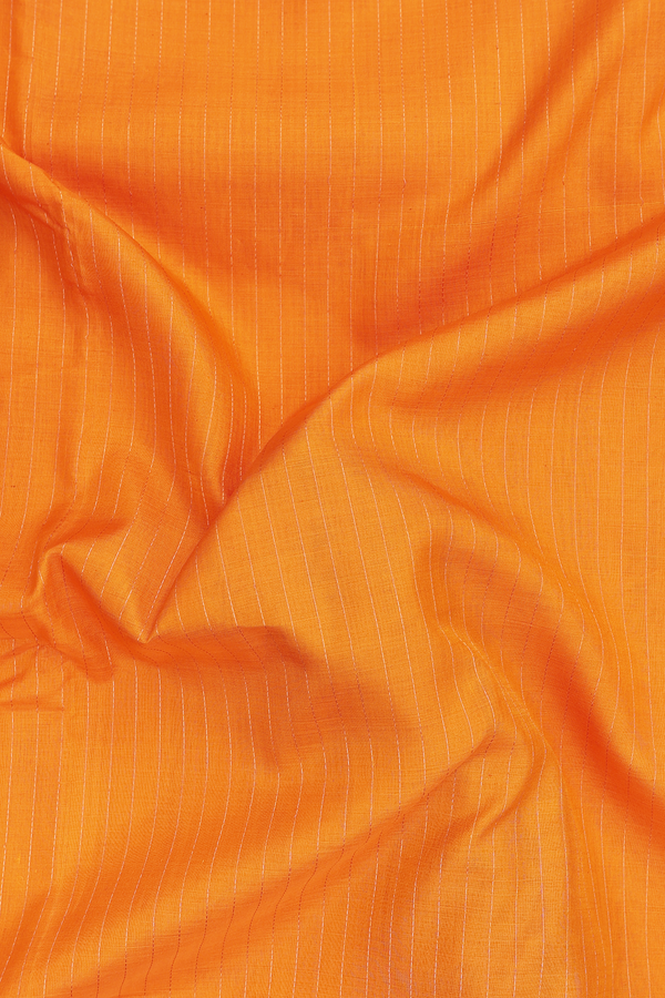 Nine Yards Silk Cotton Saree Honey Orange With Stripes Design