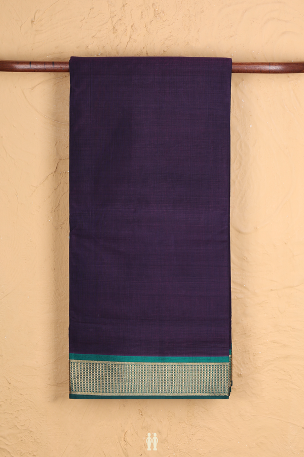 Nine Yards Silk Cotton Saree In Deep Purple With Zari Border