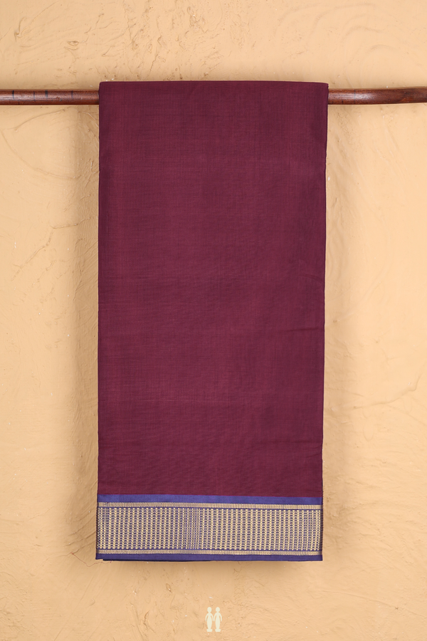 Nine Yards Silk Cotton Saree In Burgundy Red With Zari Border