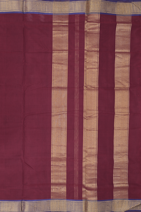 Nine Yards Silk Cotton Saree In Burgundy Red With Zari Border