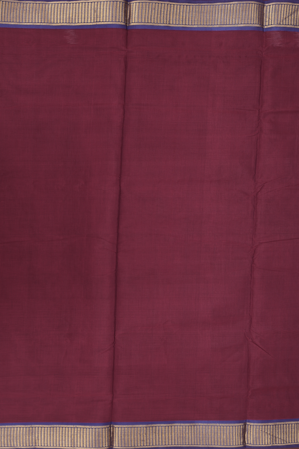 Nine Yards Silk Cotton Saree In Burgundy Red With Zari Border
