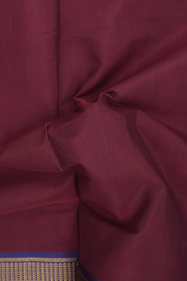 Nine Yards Silk Cotton Saree In Burgundy Red With Zari Border