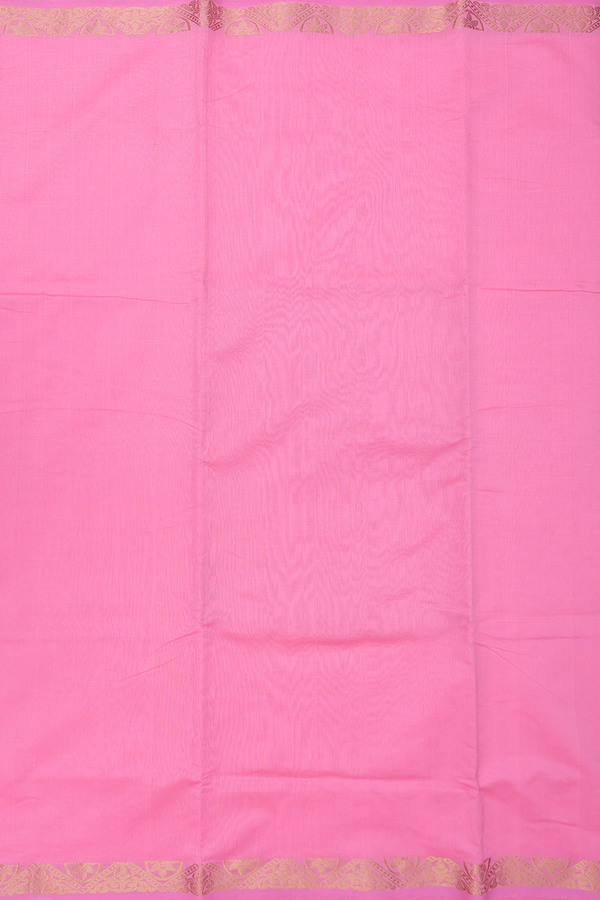 Nine Yards Silk Cotton Saree In Pink With Zari Border