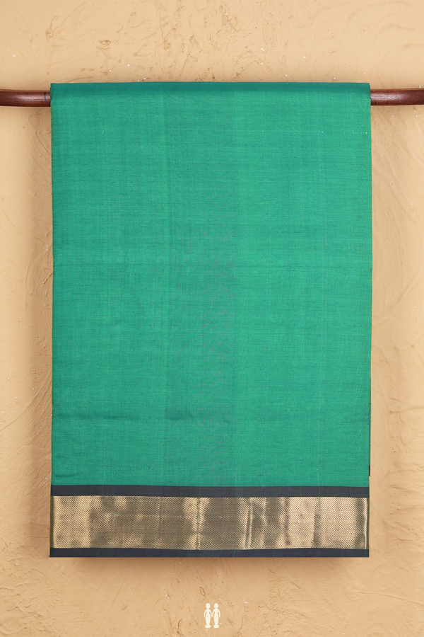 Nine Yards Silk Cotton Saree In Green With Twill Weave Border