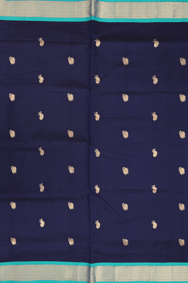Nine Yards Silk Cotton Saree In Navy Blue With Floral Buttas