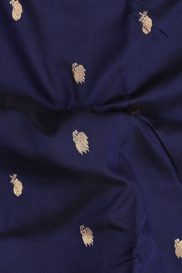 Nine Yards Silk Cotton Saree In Navy Blue With Floral Buttas