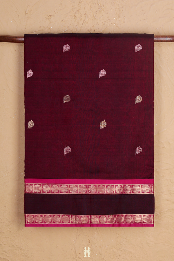 Nine Yards Silk Cotton Saree In Dark Maroon With Zari Buttas