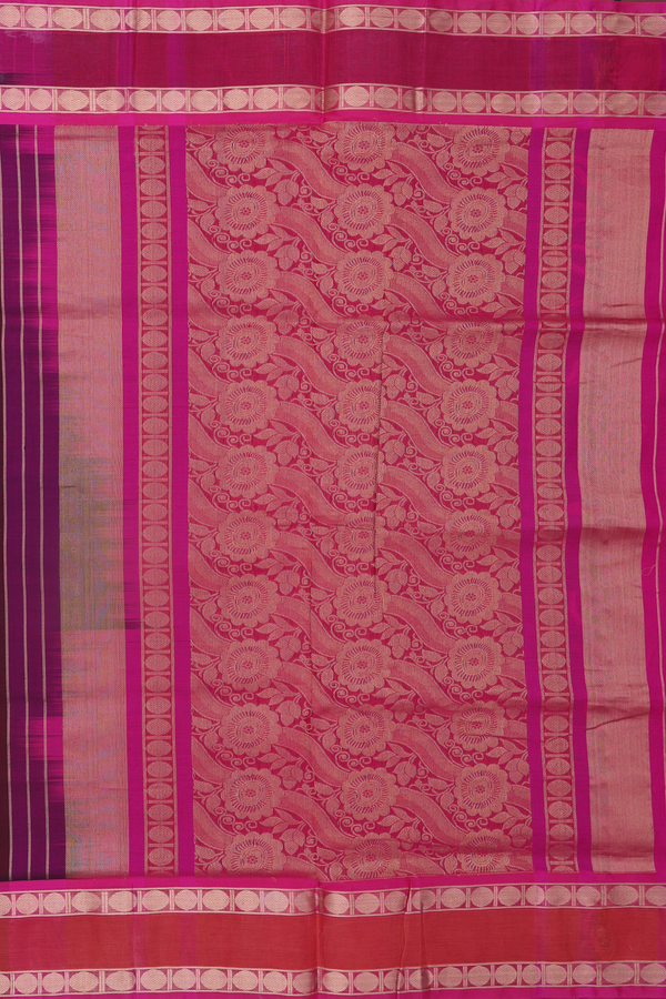 Nine Yards Silk Cotton Saree In Dark Maroon With Zari Buttas