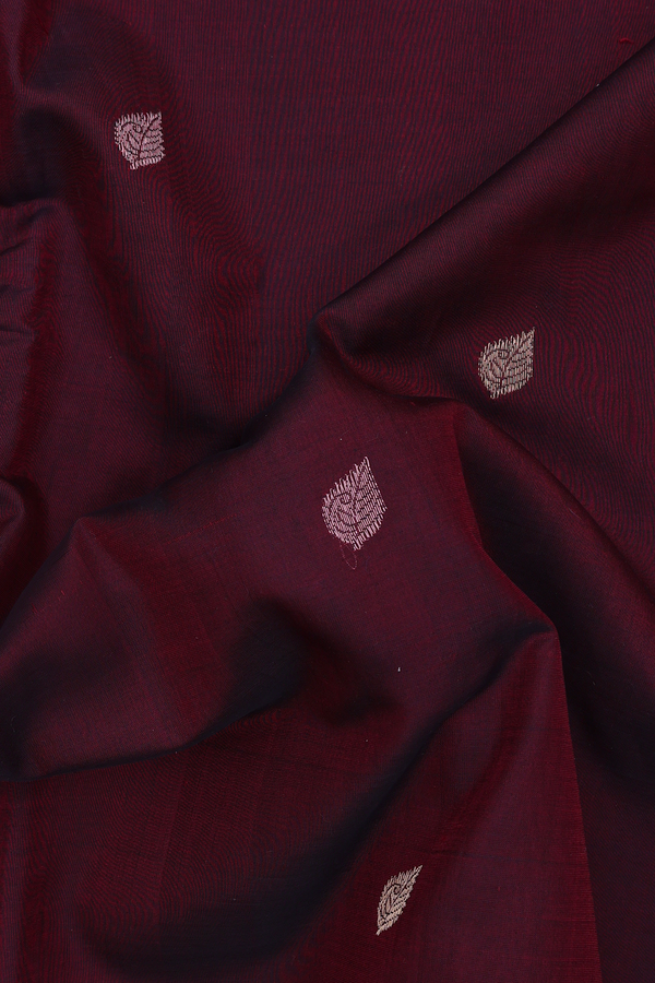 Nine Yards Silk Cotton Saree In Dark Maroon With Zari Buttas