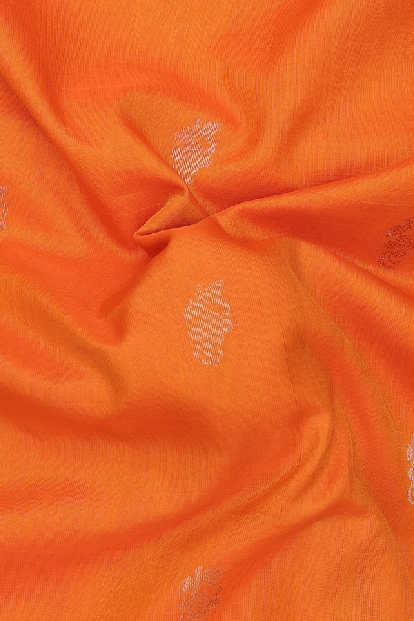 Nine Yards Silk Cotton Saree In Orange With Zari Buttas